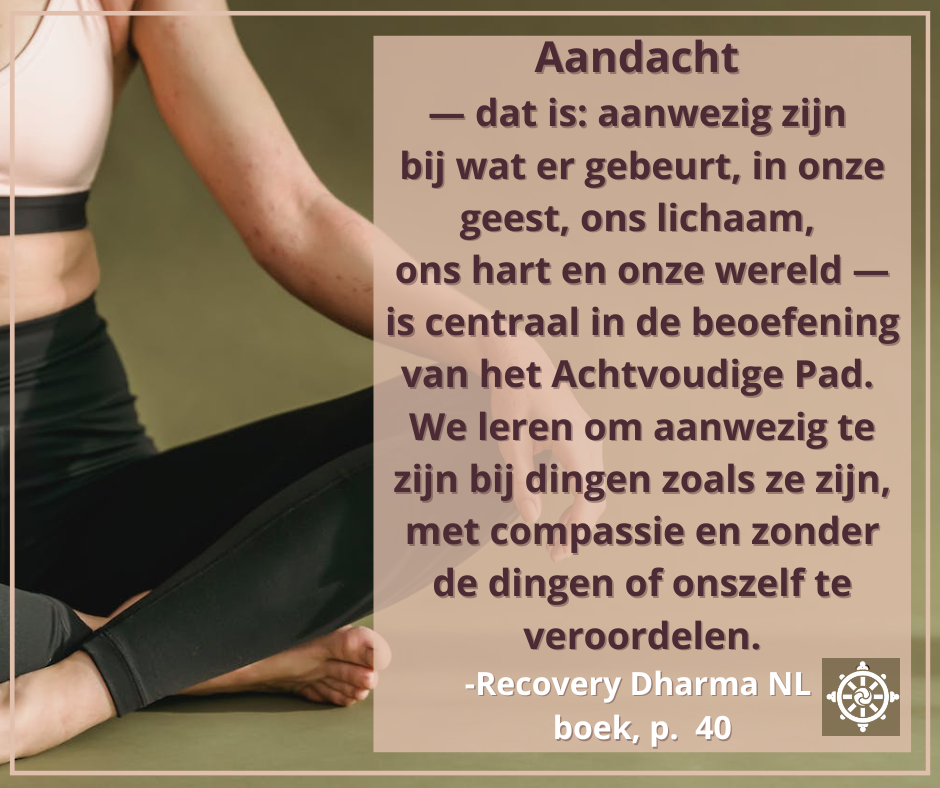 Mindfulness - Aandachtig en opmerkzaam zijn - is centraal in het Achtvoudige Pad bij Recovery Dharma NL