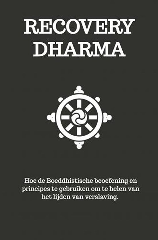 Recovery Dharma NL boek kaft (zwart met het Wiel van het Achtvoudige Pad centraal